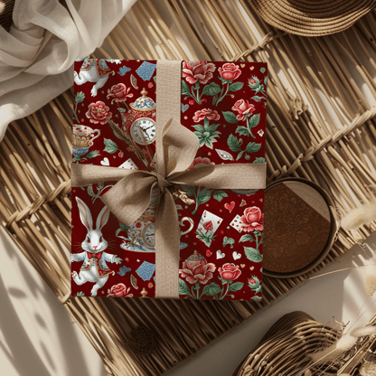 Crimson Clockwork Alice – Wonderland Tea Party Wrapping Paper