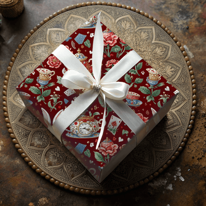 Crimson Clockwork Alice – Wonderland Tea Party Wrapping Paper