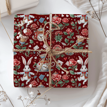Crimson Clockwork Alice – Wonderland Tea Party Wrapping Paper