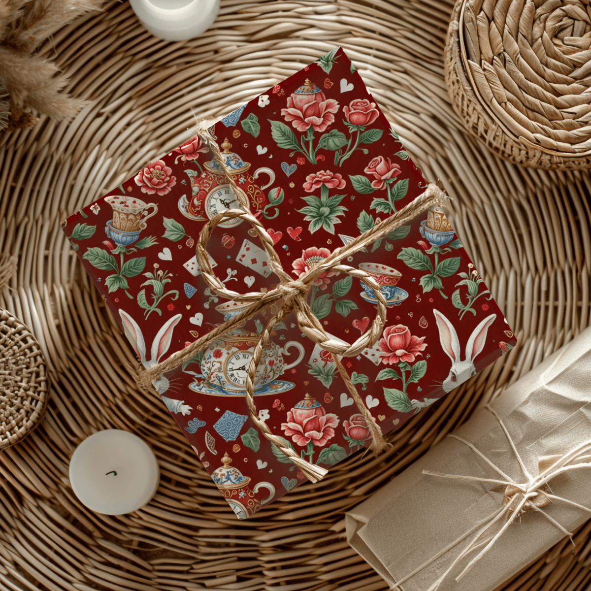 Crimson Clockwork Alice – Wonderland Tea Party Wrapping Paper