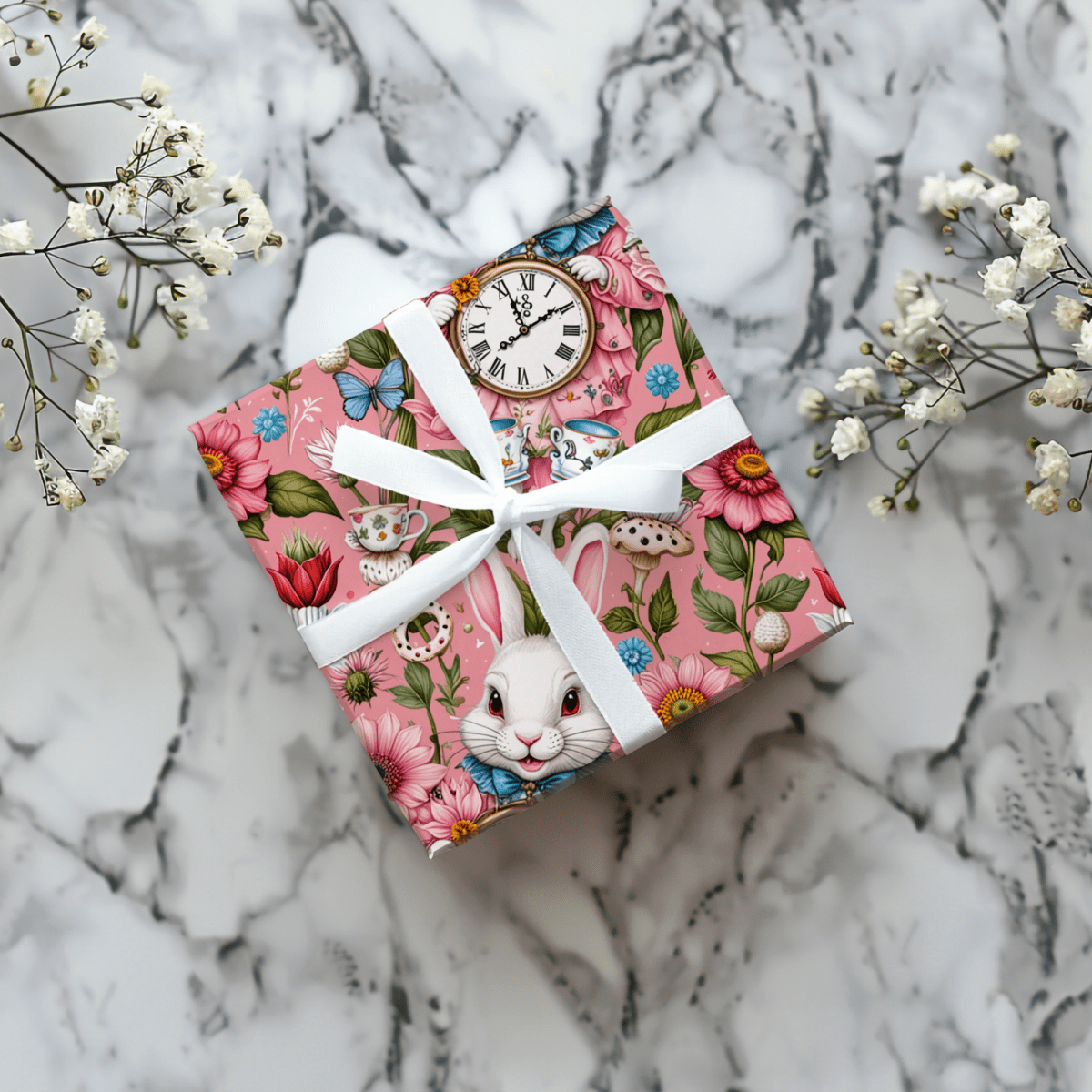 Tickled Pink Alice – Whimsical Wonderland Wrapping Paper