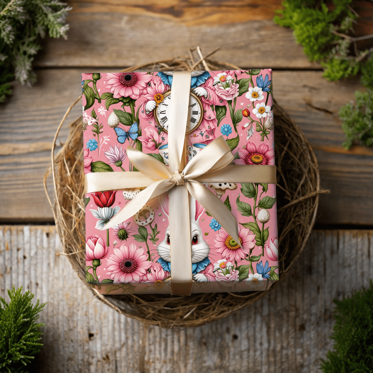Tickled Pink Alice – Whimsical Wonderland Wrapping Paper