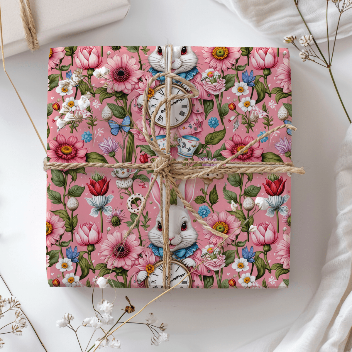 Tickled Pink Alice – Whimsical Wonderland Wrapping Paper
