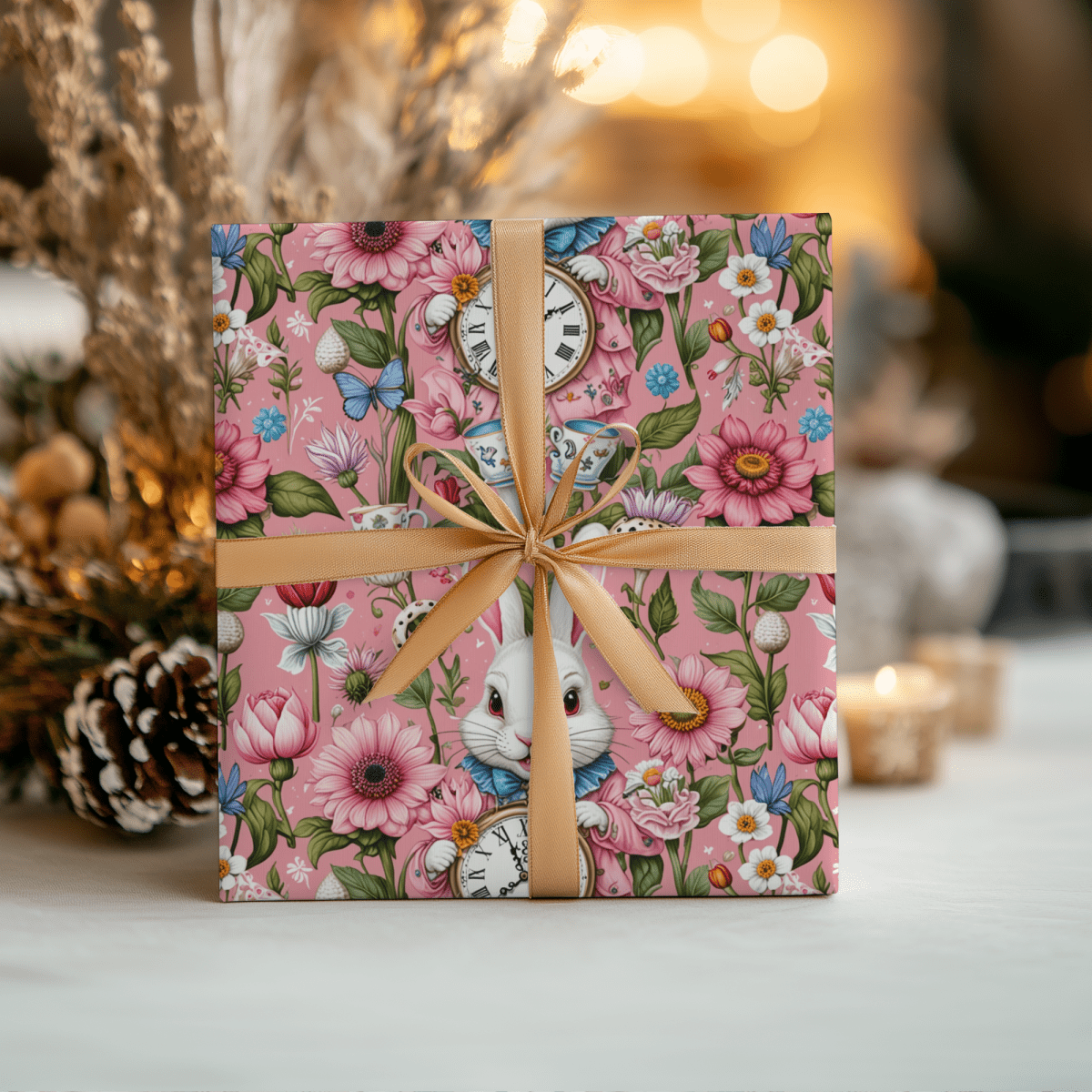 Tickled Pink Alice – Whimsical Wonderland Wrapping Paper