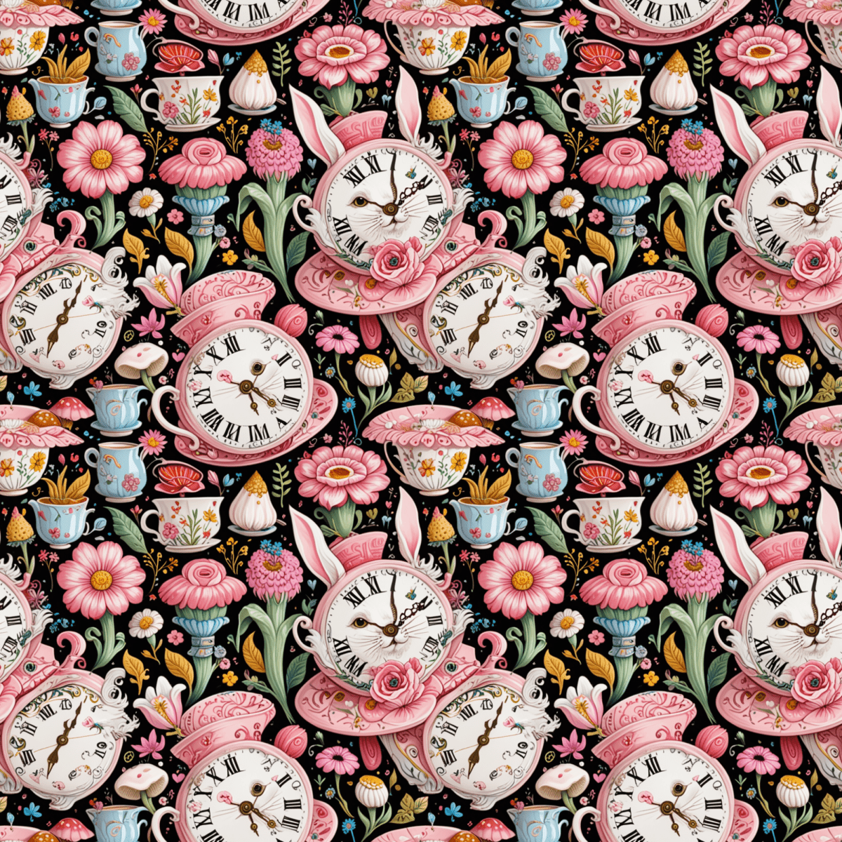 Midnight Tea & Ticking Time – Wonderland Wrapping Paper