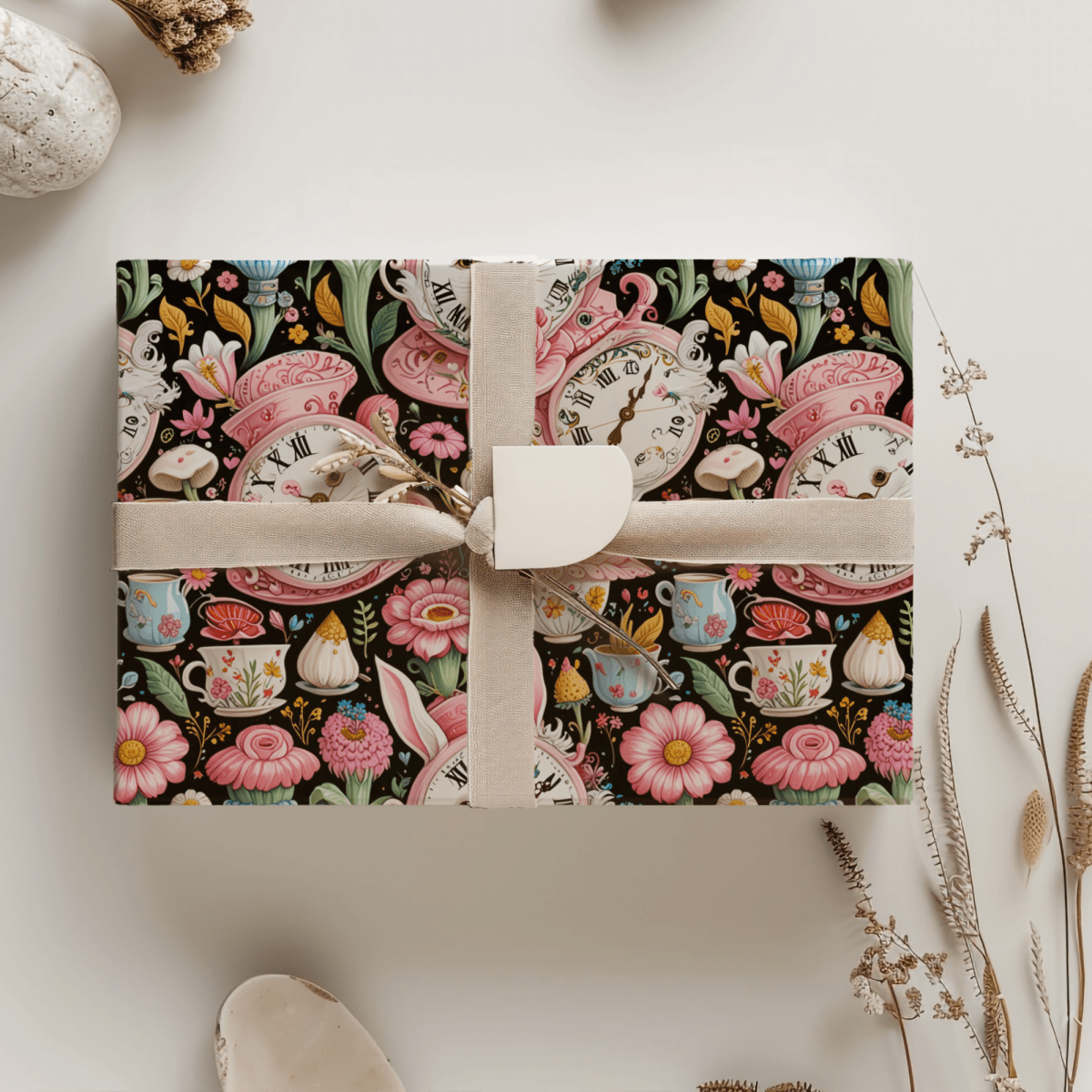Midnight Tea & Ticking Time – Wonderland Wrapping Paper