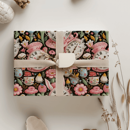 Midnight Tea & Ticking Time – Wonderland Wrapping Paper