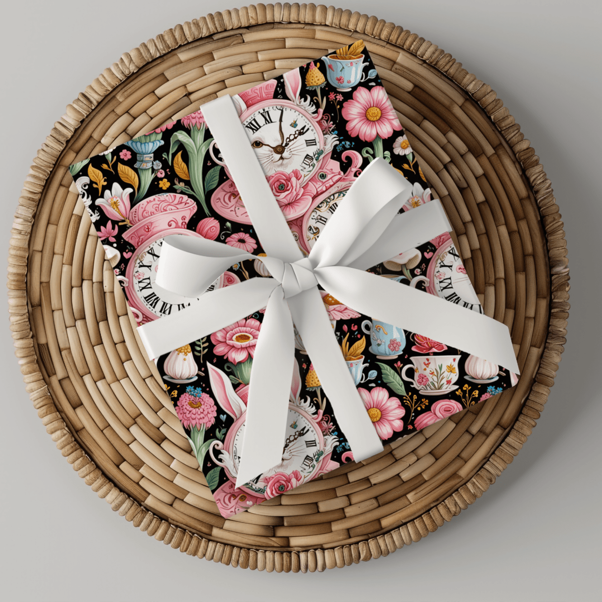Midnight Tea & Ticking Time – Wonderland Wrapping Paper