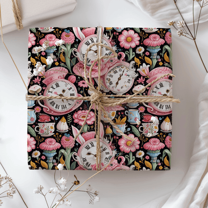 Midnight Tea & Ticking Time – Wonderland Wrapping Paper