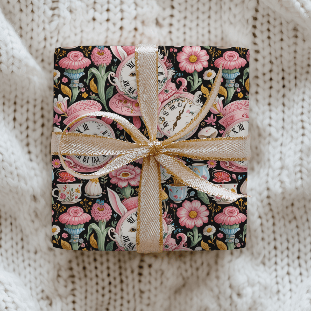 Midnight Tea & Ticking Time – Wonderland Wrapping Paper