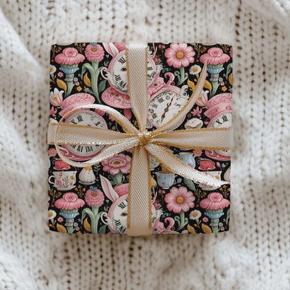 Midnight Tea & Ticking Time – Wonderland Wrapping Paper