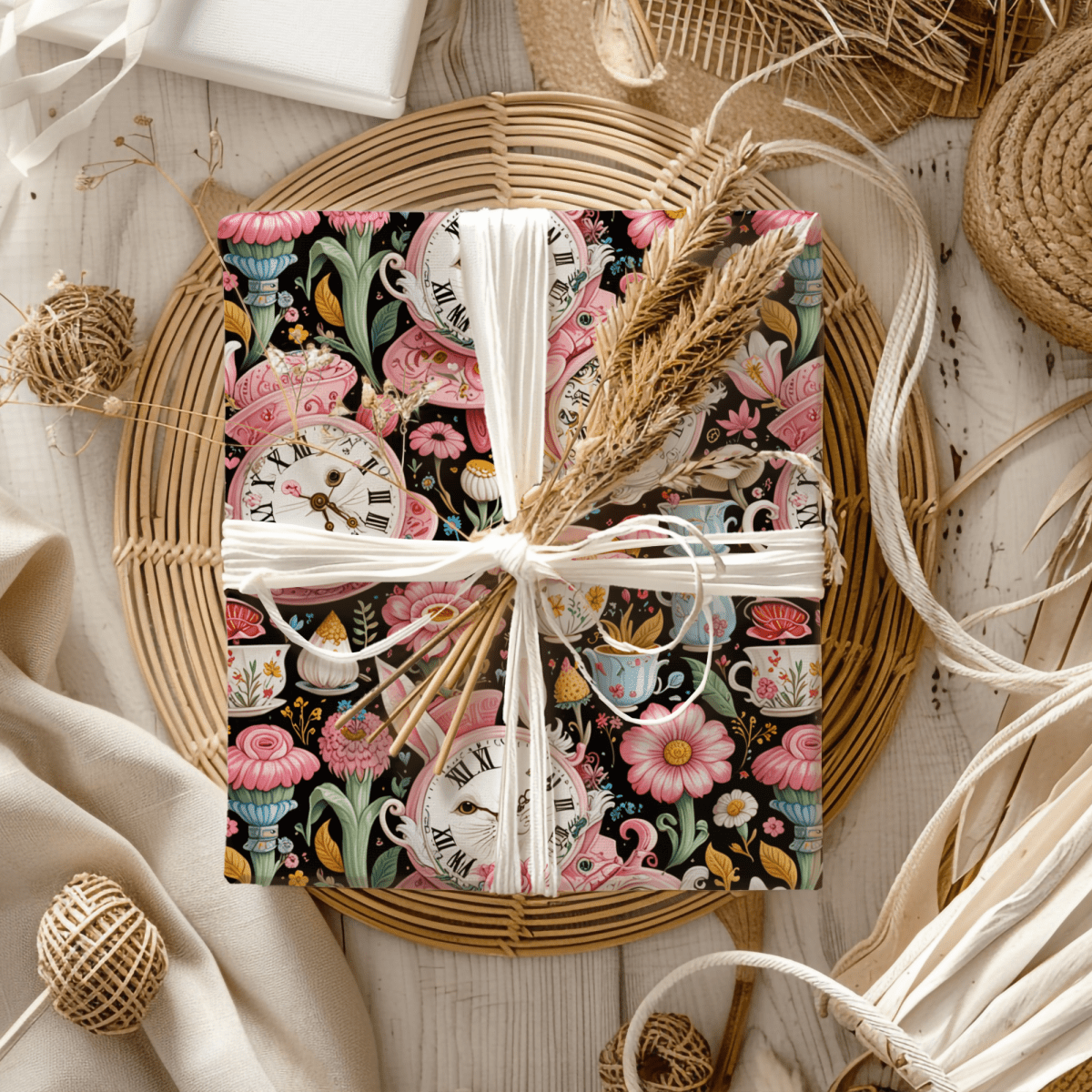 Midnight Tea & Ticking Time – Wonderland Wrapping Paper