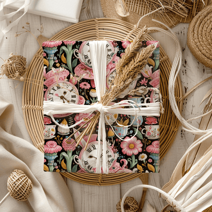Midnight Tea & Ticking Time – Wonderland Wrapping Paper