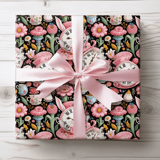 Midnight Tea & Ticking Time – Wonderland Wrapping Paper