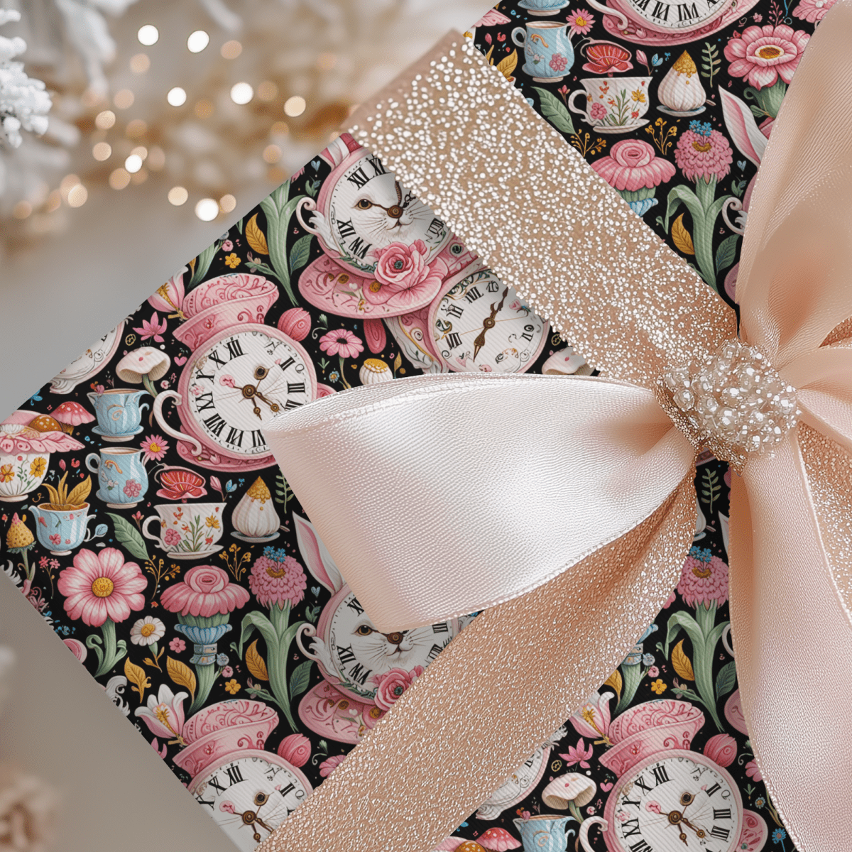 Midnight Tea & Ticking Time – Wonderland Wrapping Paper