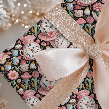 Midnight Tea & Ticking Time – Wonderland Wrapping Paper