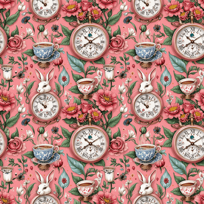 Tea Time Tumbles – Wonderland Clock & Cup Wrapping Paper