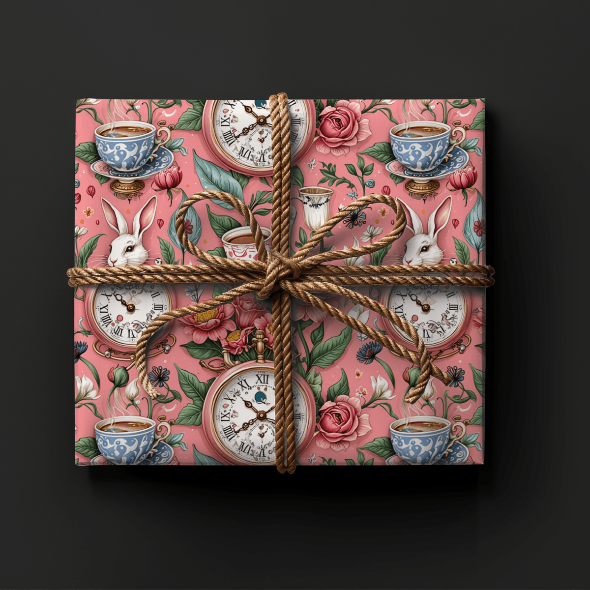 Tea Time Tumbles – Wonderland Clock & Cup Wrapping Paper