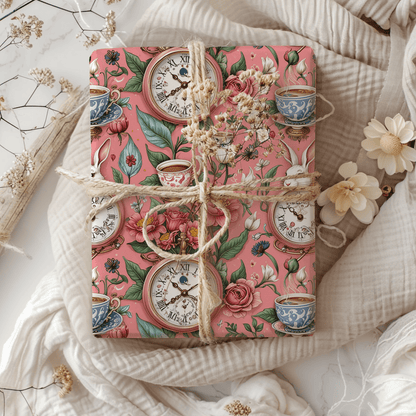 Tea Time Tumbles – Wonderland Clock & Cup Wrapping Paper
