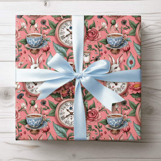 Tea Time Tumbles – Wonderland Clock & Cup Wrapping Paper
