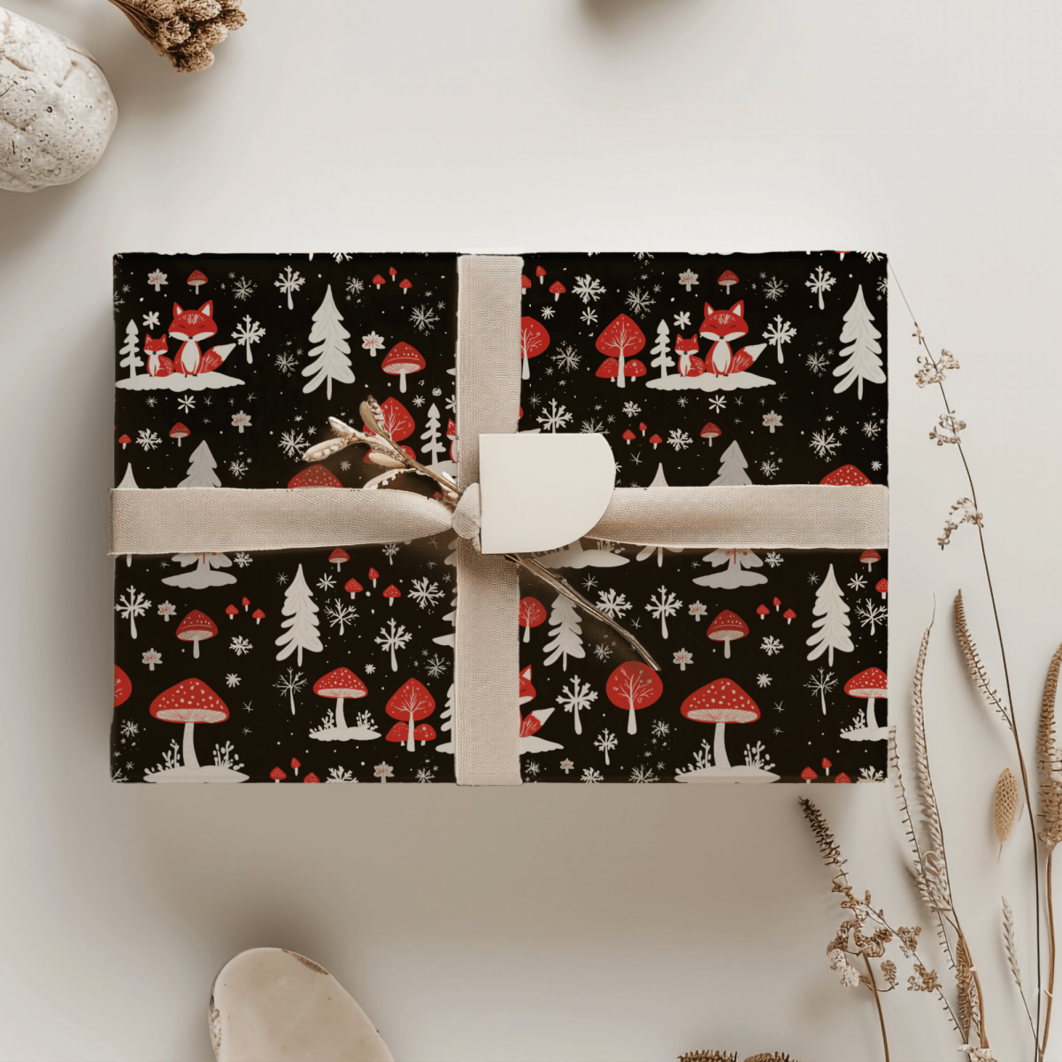 Enchanted Frost & Foxglow – Winter Woodland Wrapping Paper