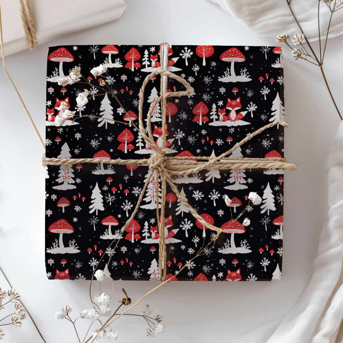 Enchanted Frost & Foxglow – Winter Woodland Wrapping Paper