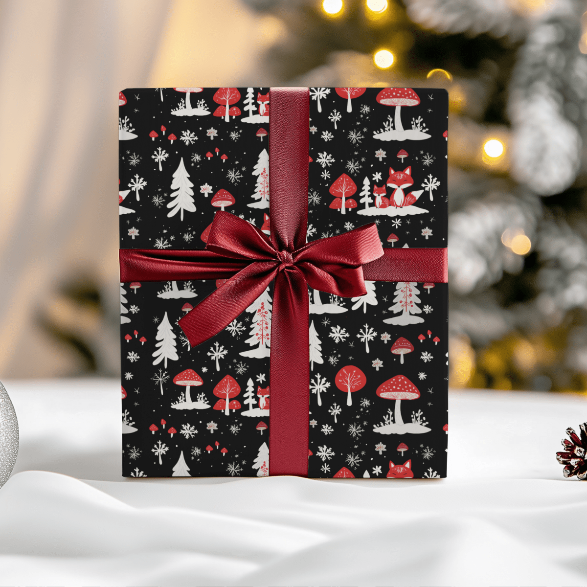 Enchanted Frost & Foxglow – Winter Woodland Wrapping Paper