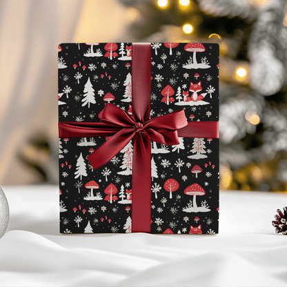 Enchanted Frost & Foxglow – Winter Woodland Wrapping Paper