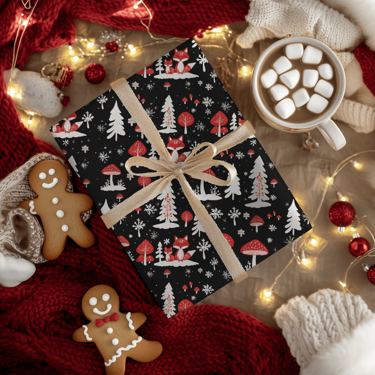 Enchanted Frost & Foxglow – Winter Woodland Wrapping Paper