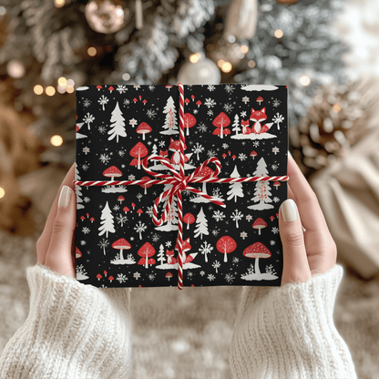 Enchanted Frost & Foxglow – Winter Woodland Wrapping Paper