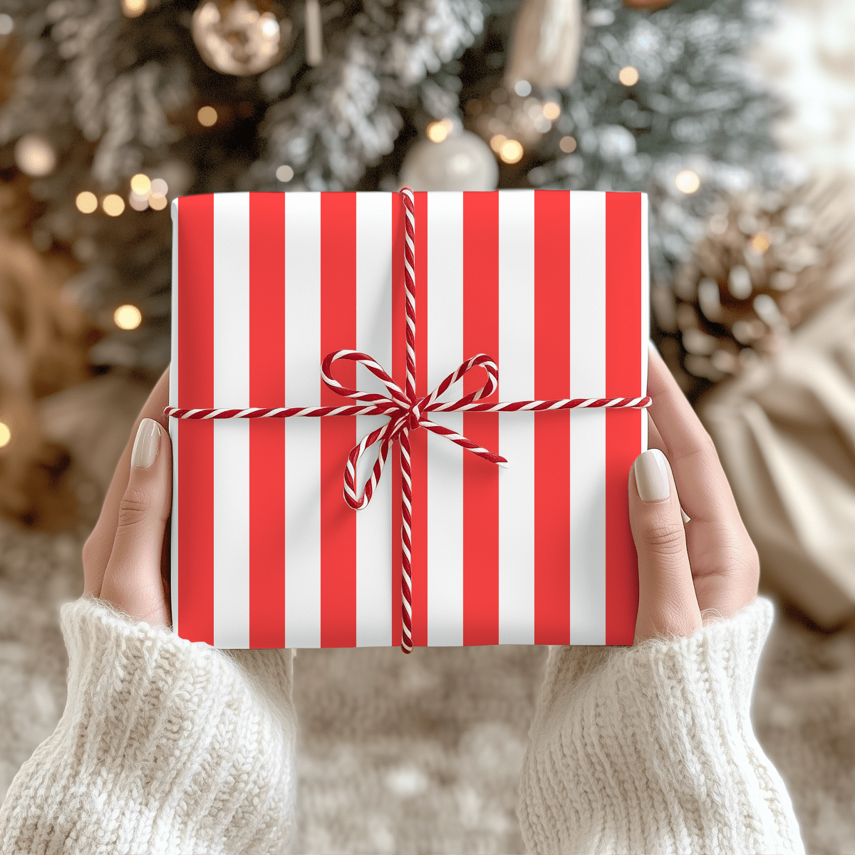 Candy Cane Lane – Red & White Striped Wrapping Paper