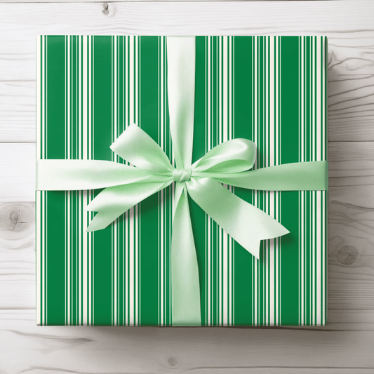 Evergreen Elegance – Green & Cream Striped Wrapping Paper