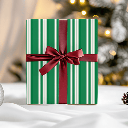 Evergreen Elegance – Green & Cream Striped Wrapping Paper