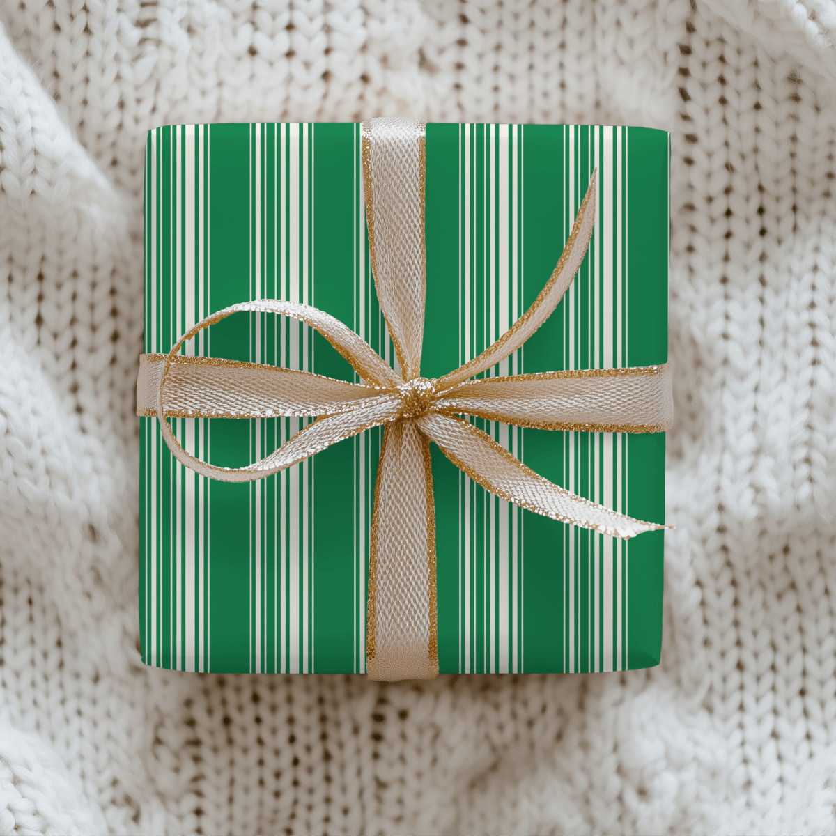 Evergreen Elegance – Green & Cream Striped Wrapping Paper