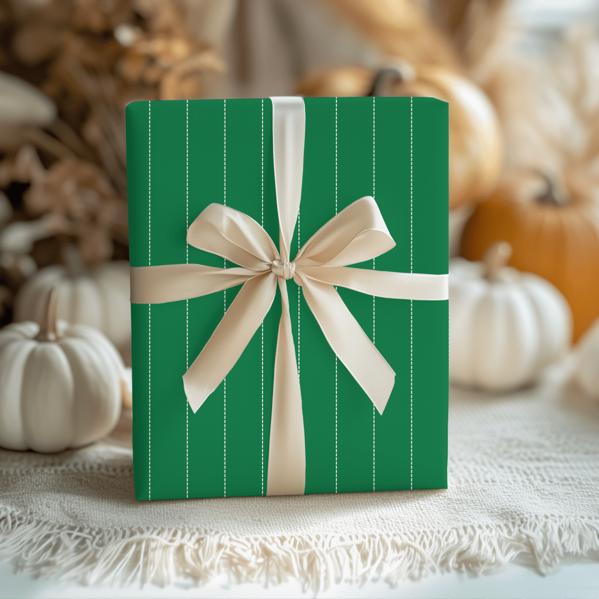 Pine Pinstripes – Green Dotted Striped Wrapping Paper