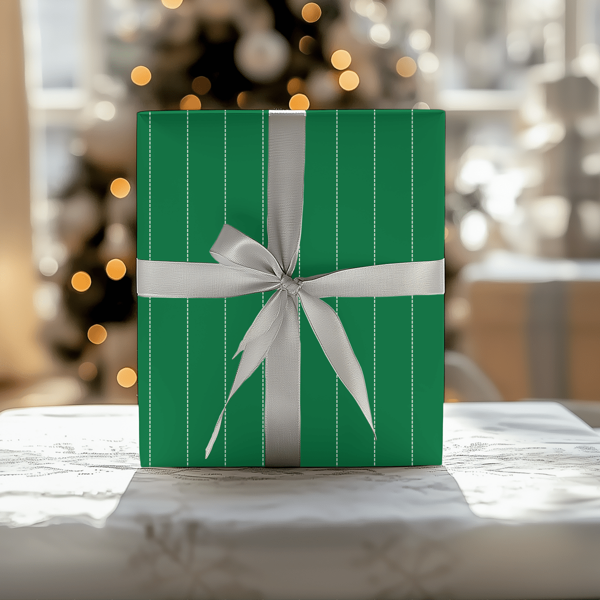 Pine Pinstripes – Green Dotted Striped Wrapping Paper
