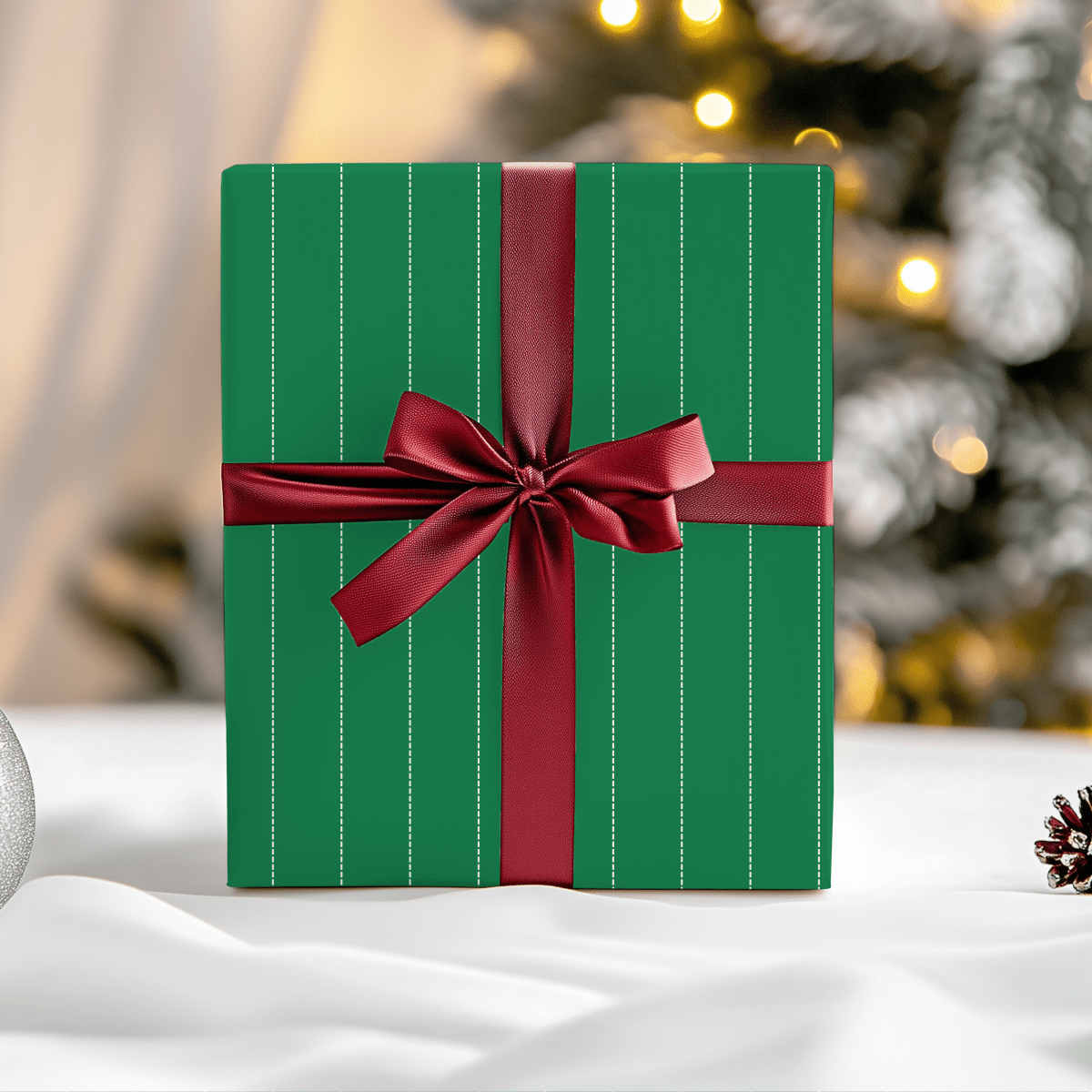 Pine Pinstripes – Green Dotted Striped Wrapping Paper