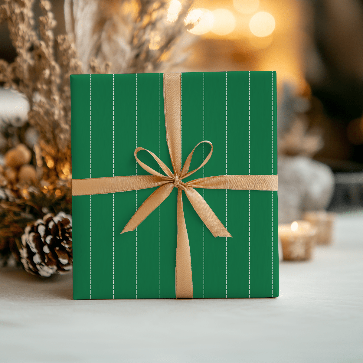 Pine Pinstripes – Green Dotted Striped Wrapping Paper