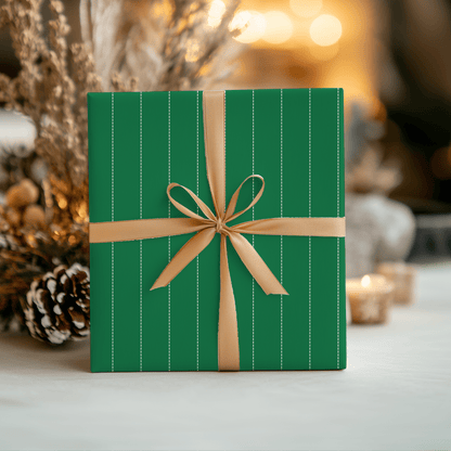 Pine Pinstripes – Green Dotted Striped Wrapping Paper