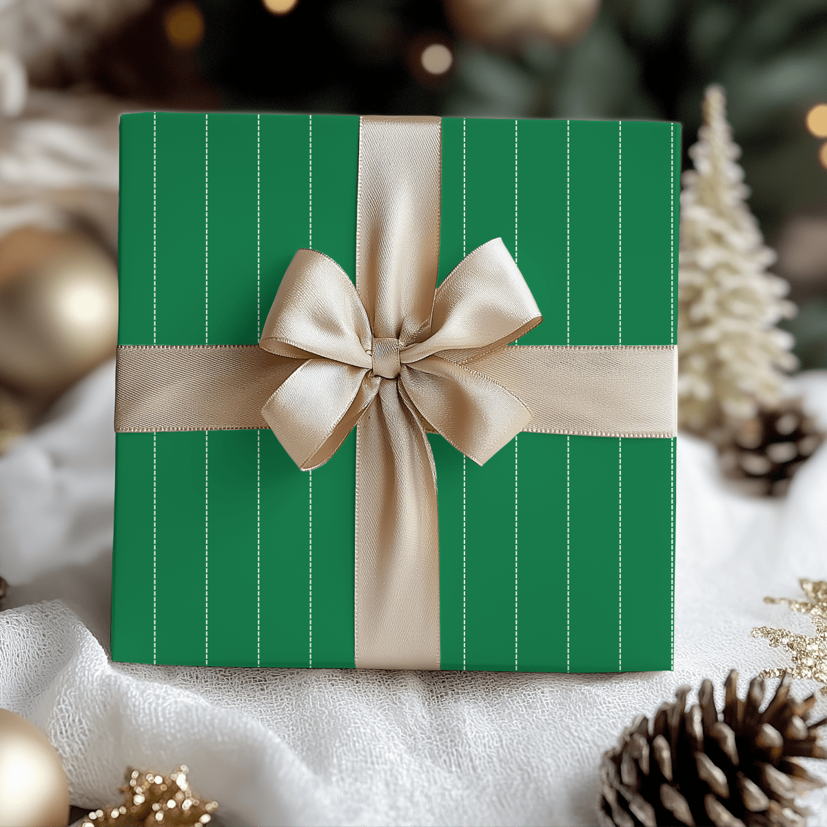 Pine Pinstripes – Green Dotted Striped Wrapping Paper