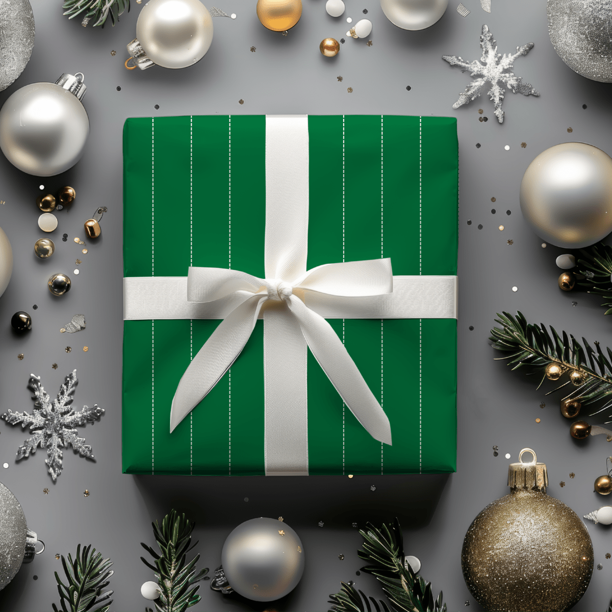 Pine Pinstripes – Green Dotted Striped Wrapping Paper