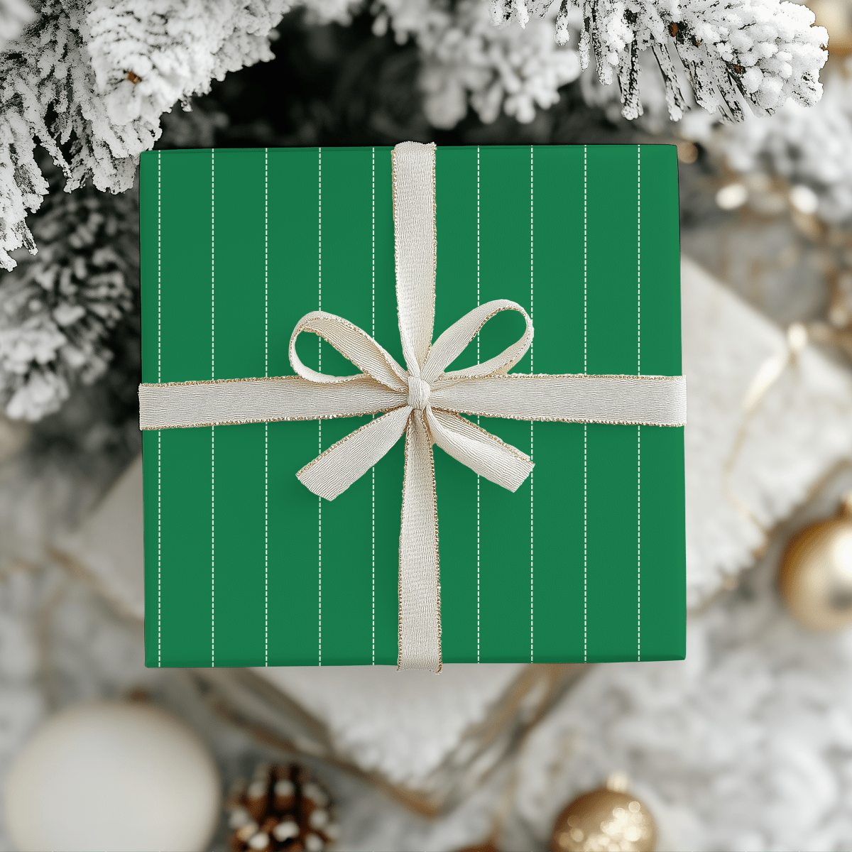 Pine Pinstripes – Green Dotted Striped Wrapping Paper