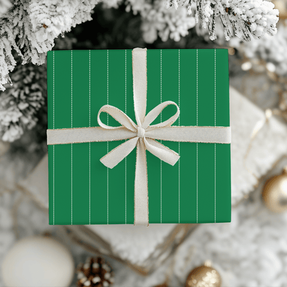 Pine Pinstripes – Green Dotted Striped Wrapping Paper