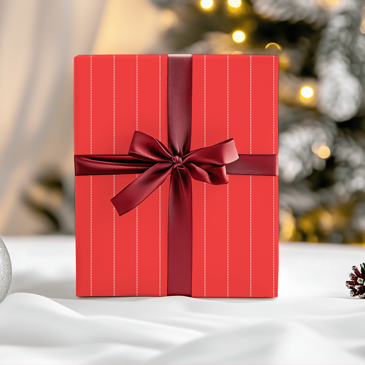 Peppermint Pinstripes – Red Dotted Striped Wrapping Paper