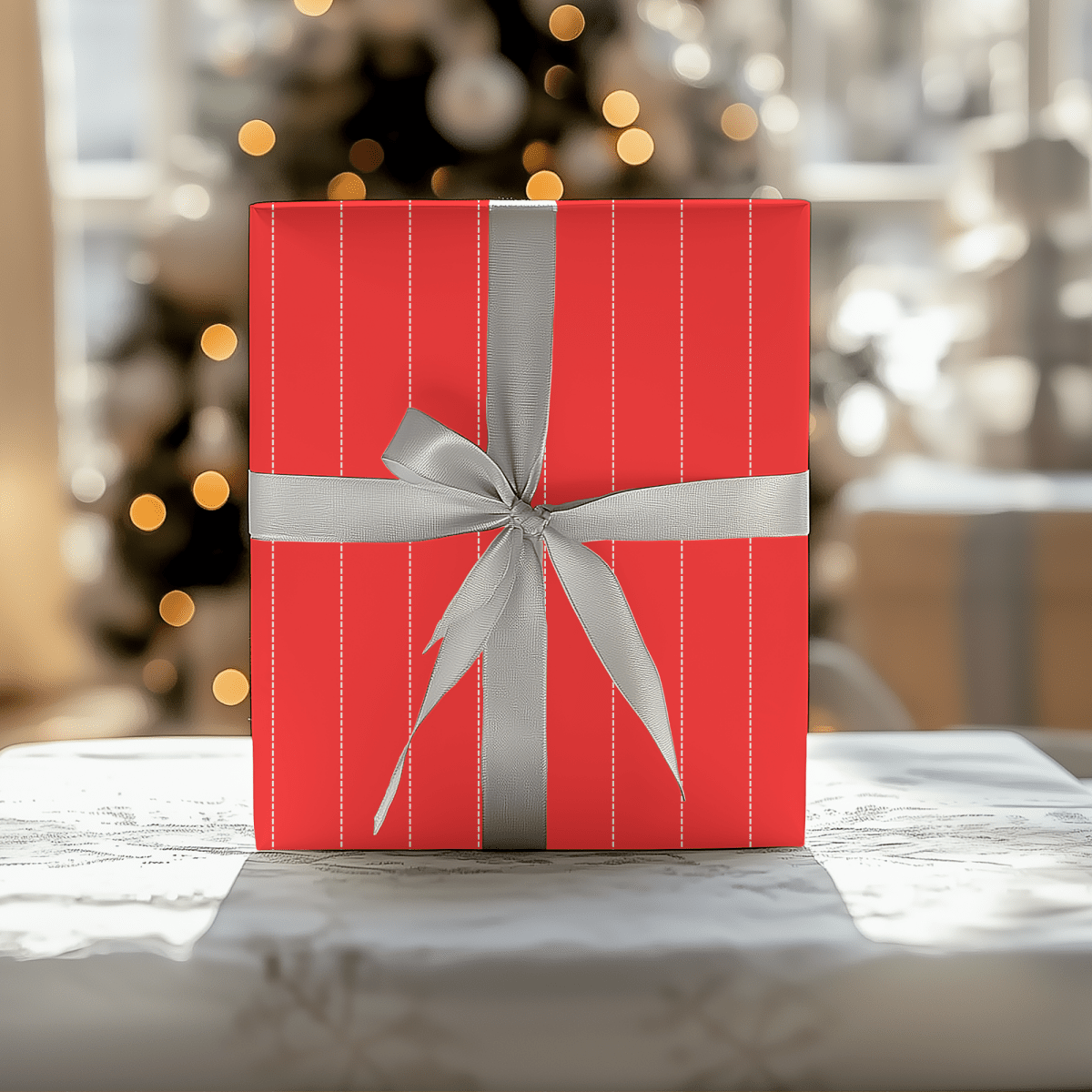Peppermint Pinstripes – Red Dotted Striped Wrapping Paper