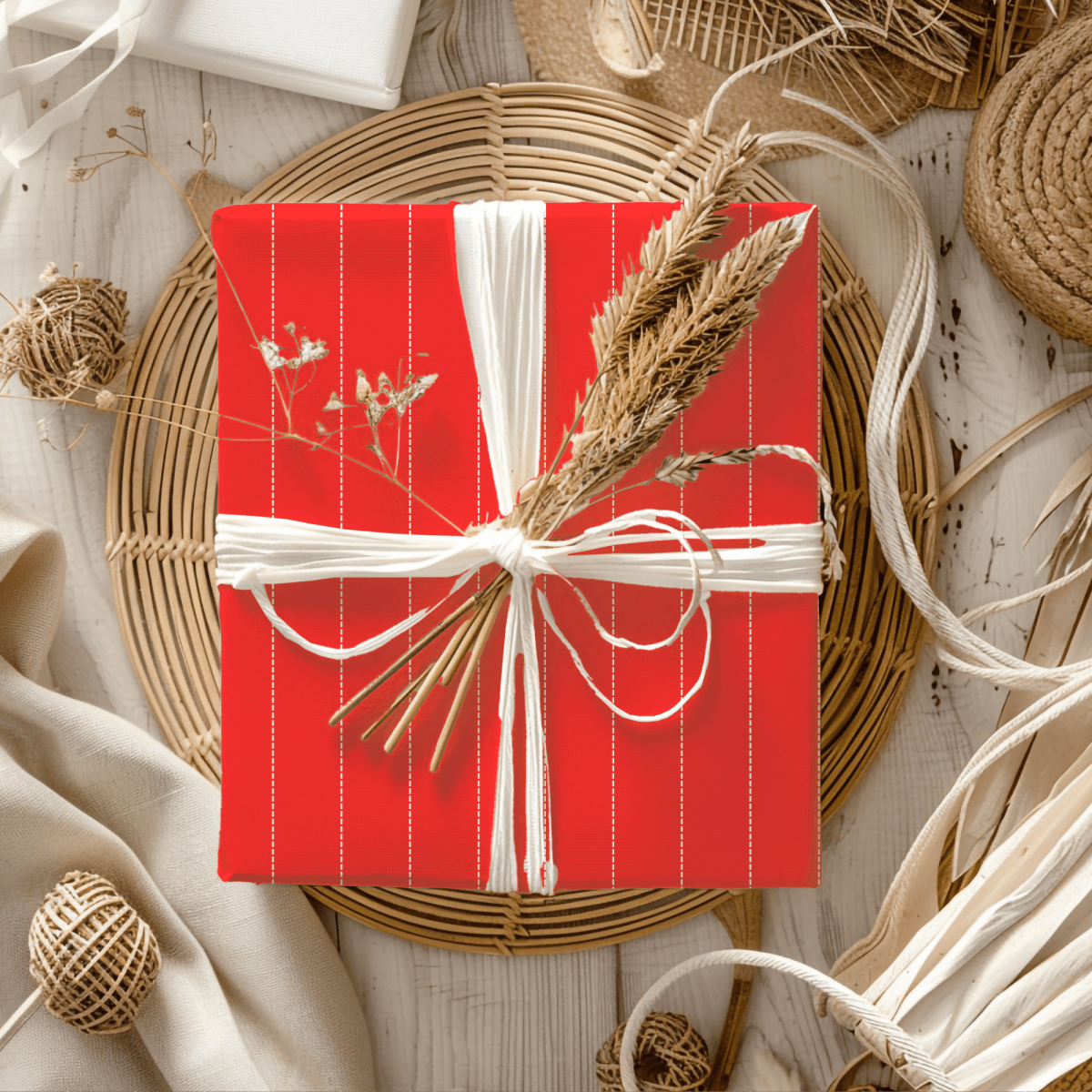 Peppermint Pinstripes – Red Dotted Striped Wrapping Paper
