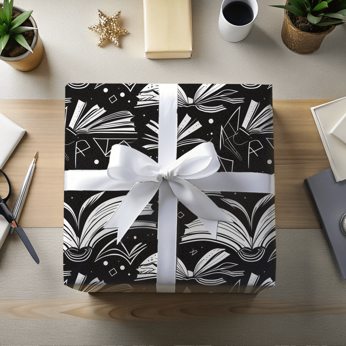 Booked & Bewitched – Black & White Literary Wrapping Paper