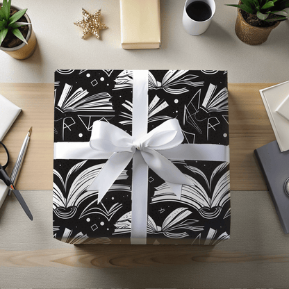 Booked & Bewitched – Black & White Literary Wrapping Paper