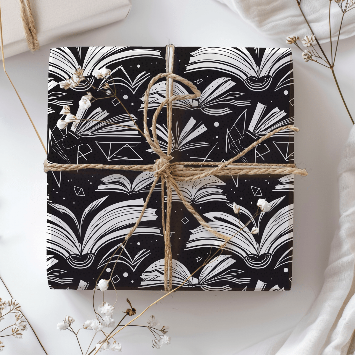 Booked & Bewitched – Black & White Literary Wrapping Paper