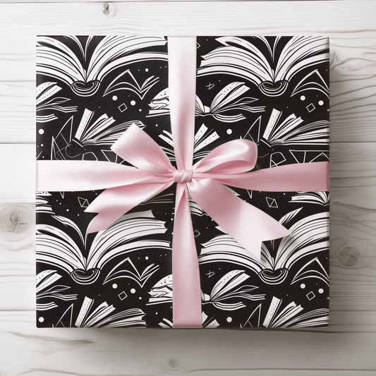 Booked & Bewitched – Black & White Literary Wrapping Paper